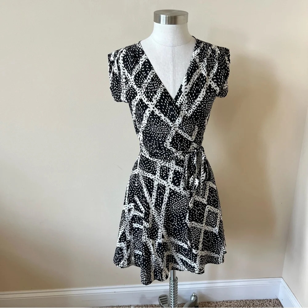 Yum Kim silk dotted plaid short sleeve wrap dress 26067